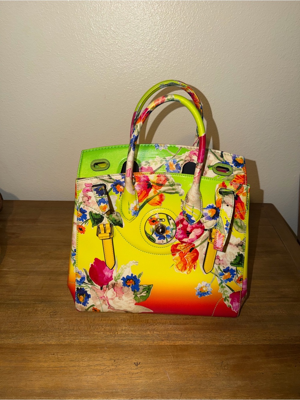 Ralph Lauren Floral Gradient Satchel in Yellow and Lime